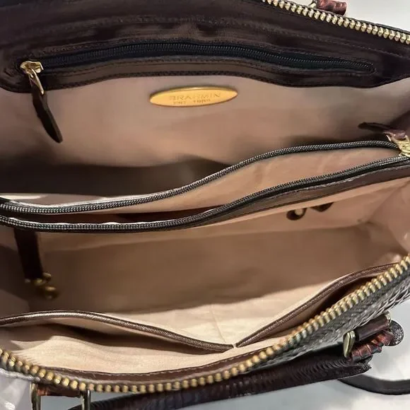 Brahmin Handbag Two Way Strap Crocodile Embossed Brown Like New - Picture 6 of 7